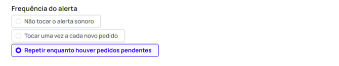 Na imagem exibe o campo de "Frequência do alerta"